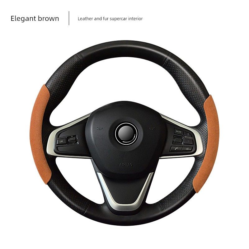 Car Steering Wheel Cover, Ultra-Thin Short Style, Suede, Winter Anti-Slip, Sweat-Absorbent, Unisex, Trendy Style, High-End Feel