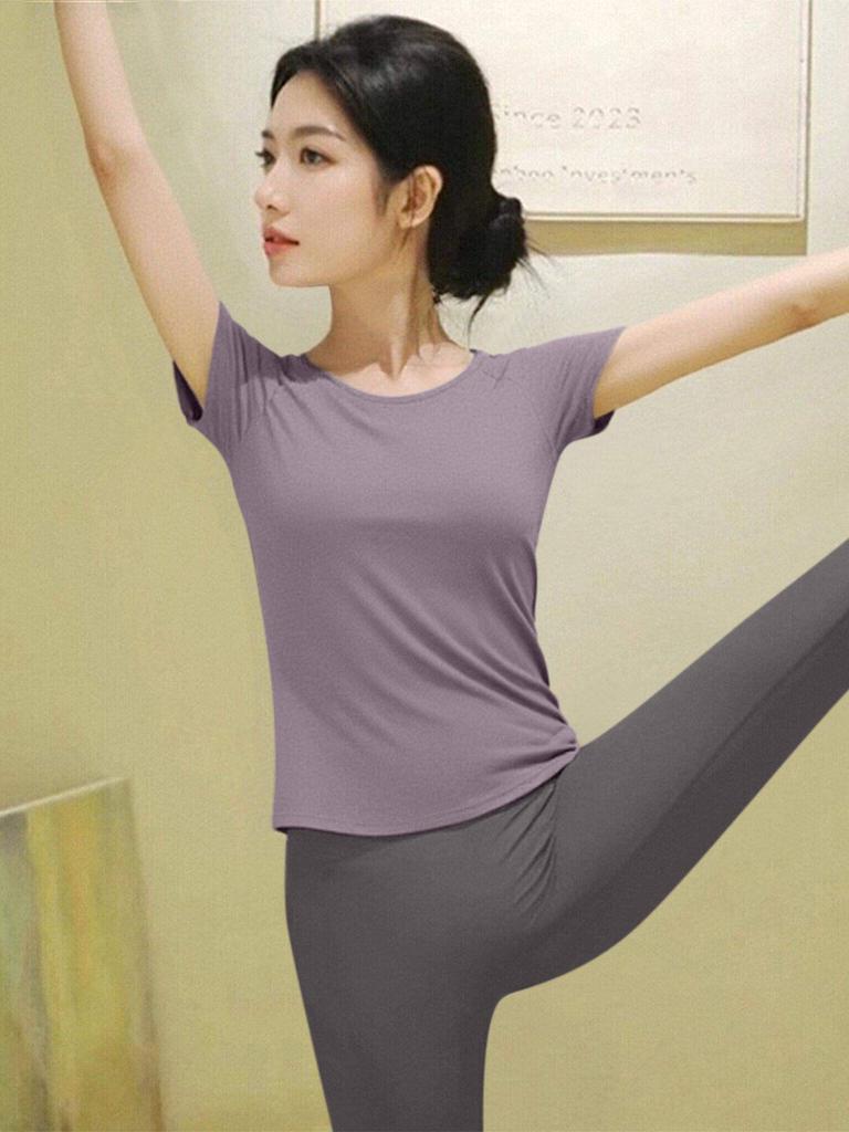 Women's Yoga Set: 2026 Slimming Short Sleeve Pilates Top