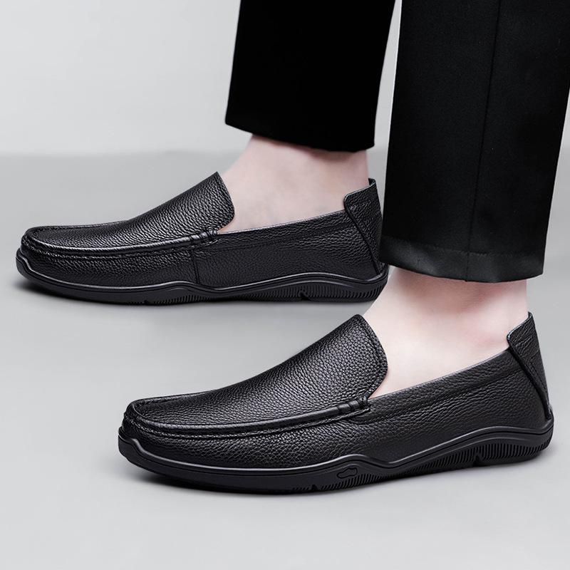 Men's Large Size Leather Slip-On Casual Shoes - Versatile & Fashionable for Business/Formal Wear