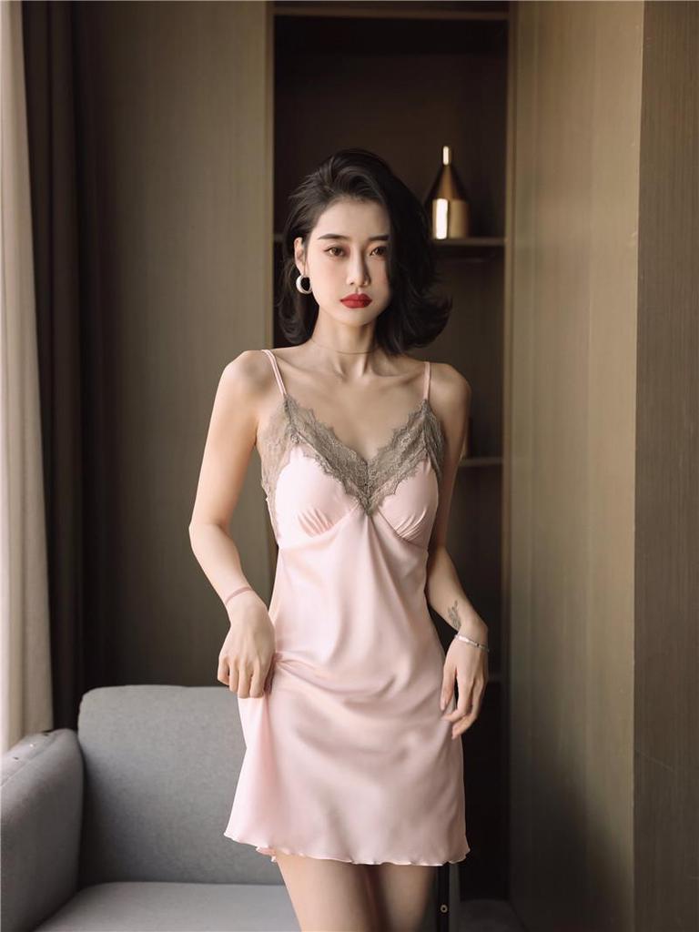 Luxury Silk Two-Piece Lingerie Set: Camisole Nightgown & Robe with Breast Pads