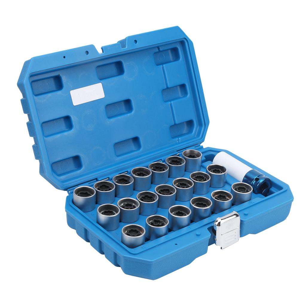 21pcs Anti Thief Wheel Lug Nut Key Stud Remover Tool with Toolbox 20 Locking Keys 17mm Socket