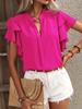 Women's Shirt Blouse Summer V-neck Casual Double Layer Ruffle Sleeve Black Shirts Office Lady Top