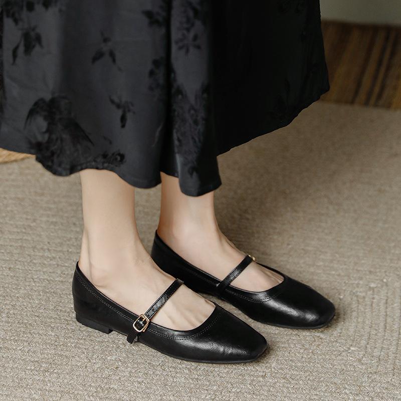 

Размер 34-43 Туфли Мэри Джейн из кожи с коротким горлом и пряжкой в стиле ретро на низком каблуке с коротким горлом и плоской подошвой на низком каблуке One Word With Single Shoes 41