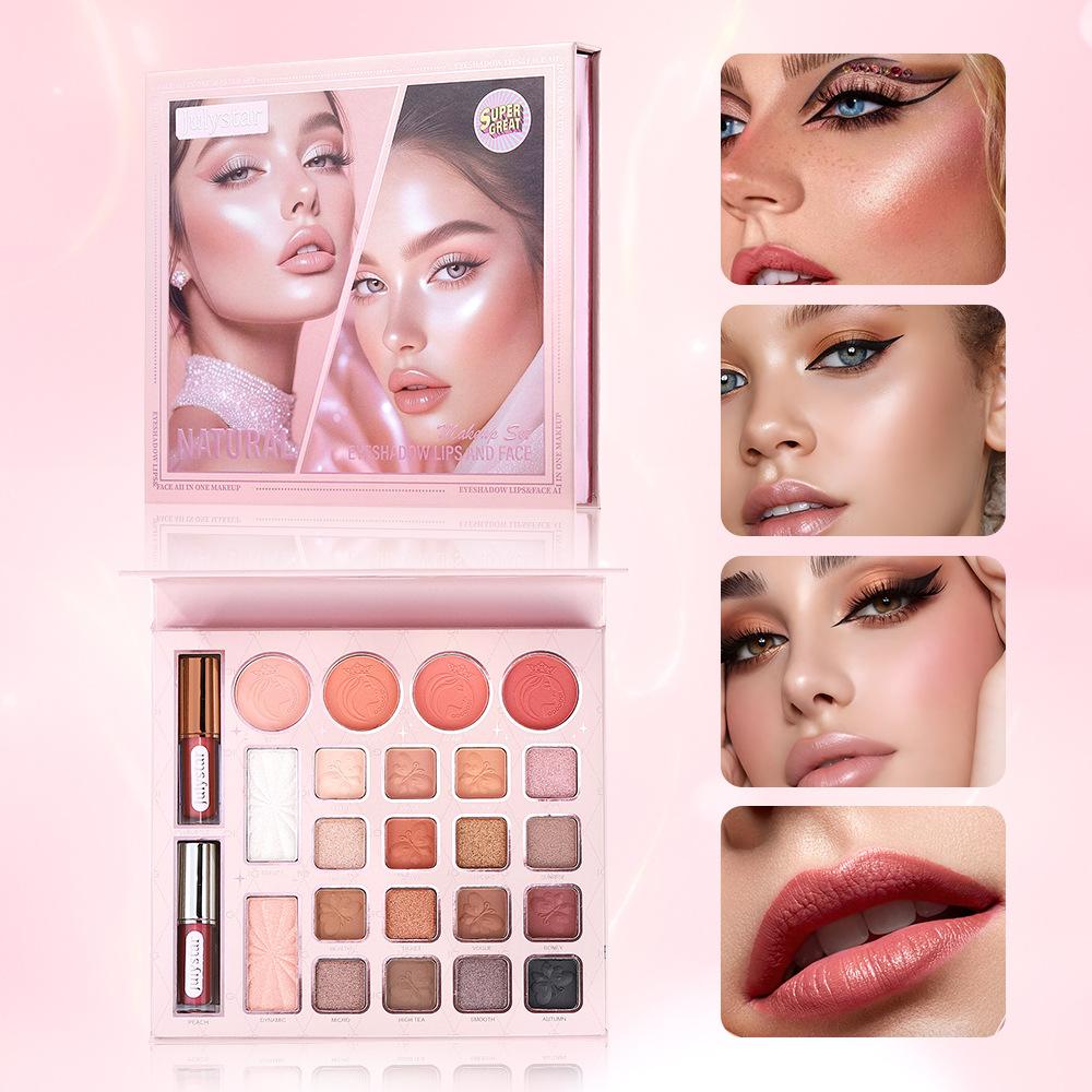 Julystar All-in-One Makeup Palette Set Eyeshadow Blusher Highlighter Contour Powder Liquid Lipstick Full Face Cosmetic Kit Gift Box for Women