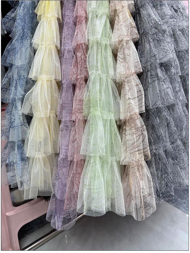 Verlaufender Retro Batik Mesh Tüll Midi Rock