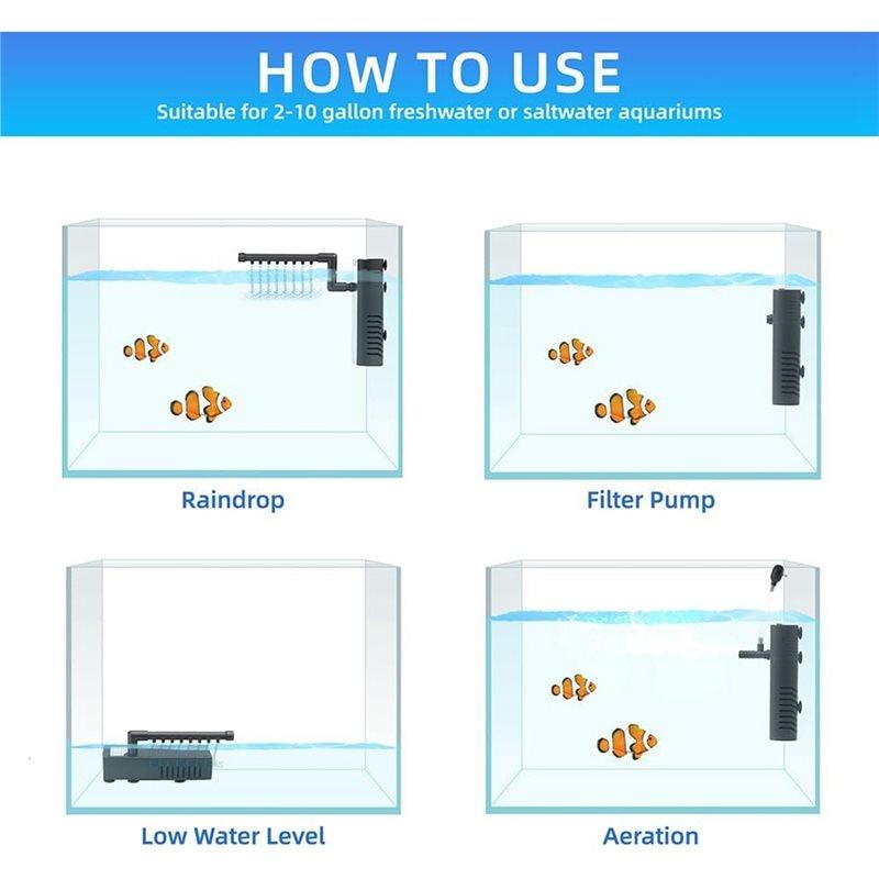 ABBP-Submersible Internal Aquarium Filter, Multi-Function Powerful Pump For 2-10 Gallon Fish Tanks, 53 GPH 2.5W EU Plug