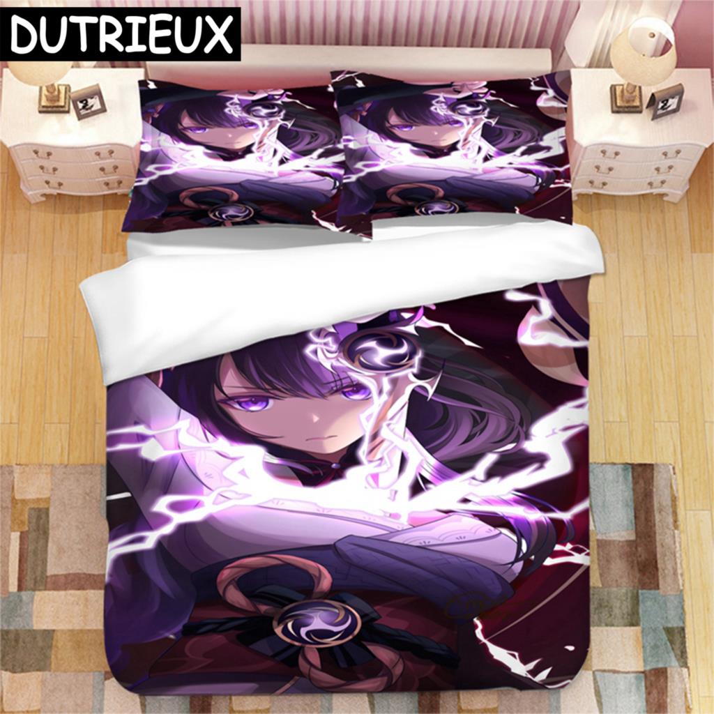 Genshin Impact Raiden Shogun 3D Printed Bedding Set Duvet Covers Pillowcases Comforter Bedding Set Bedclothes Duvet Cover
