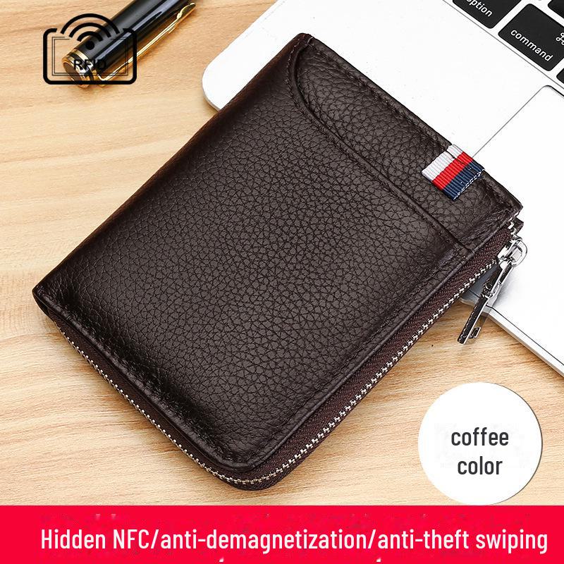 

Мужской кожаный кошелек RFID 2023 года — короткий, с защитой от кражи и отделением для водительских прав