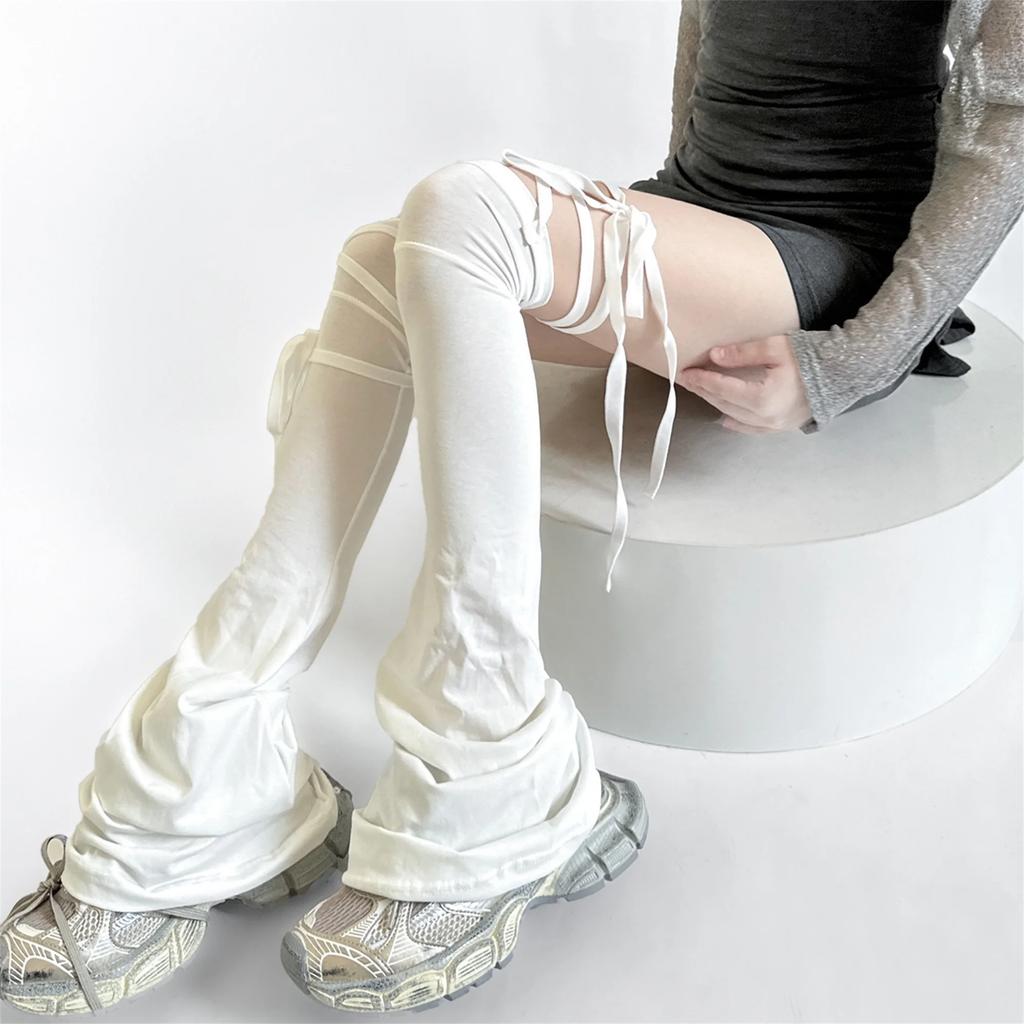Y2k Women Leg Warmer Soft Solid Color Over The Knee Tie-up Thigh-high Leg Warmers Socks for Party Street