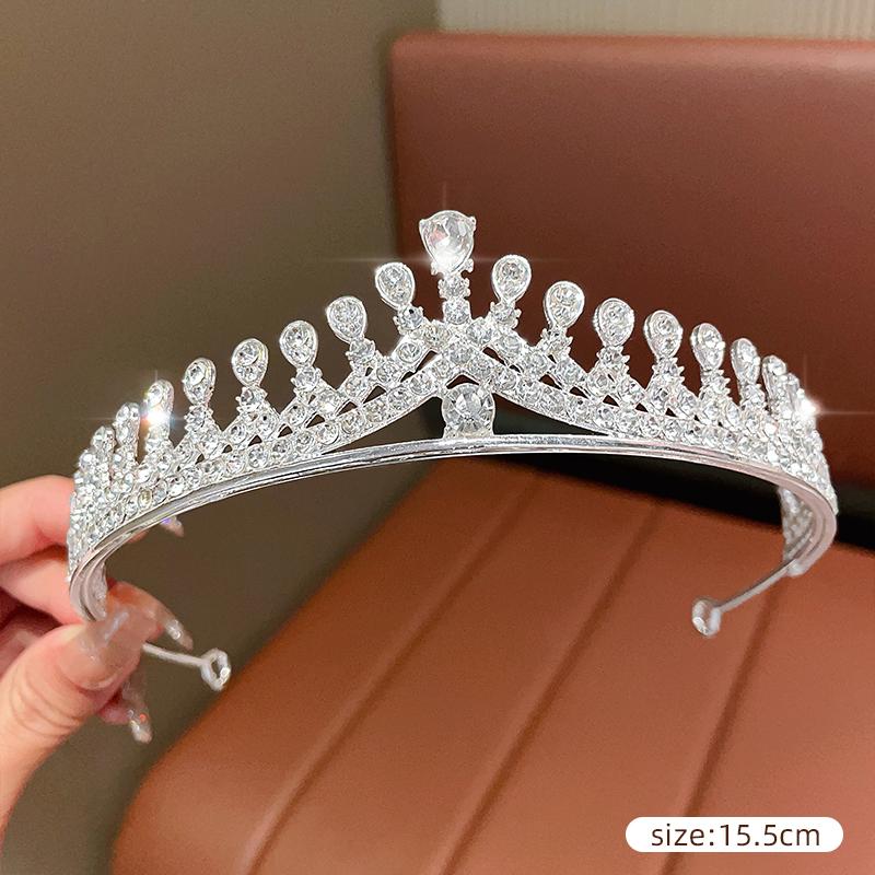 DIEZI Women Girls Silver Color Crown Headwear Korean Crystal Tiara Fashion Birthday Dress Rhinestone Crown Hair Accessories