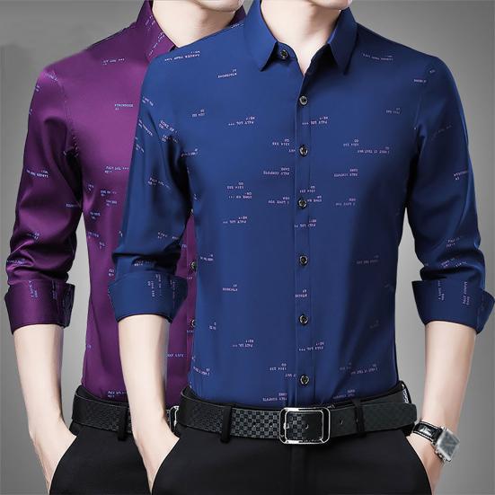 Modna męska koszula z długim rękawem, kołnierzykiem typu turn-down, nadrukiem w litery/paski i guzikami