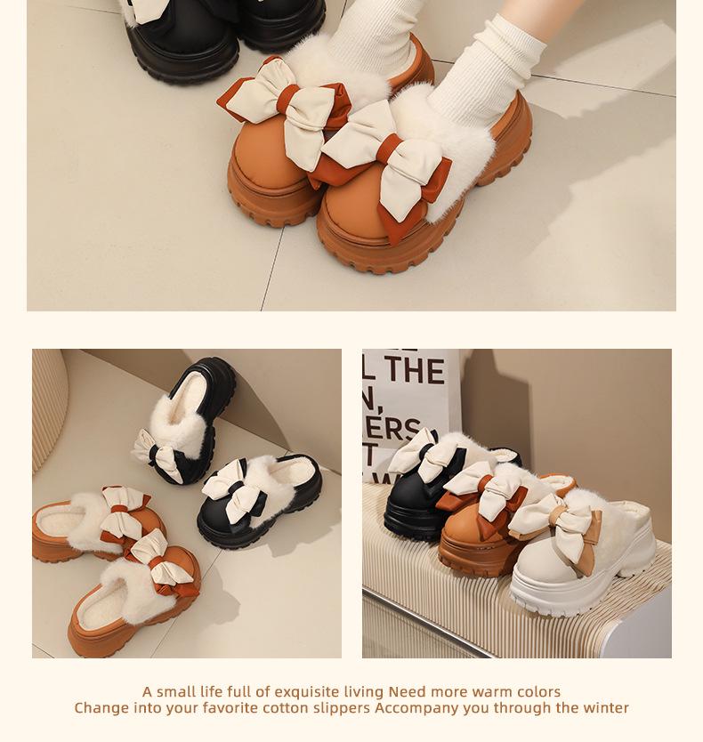 Papuci de casă groși de bumbac pentru femei: Călduros de iarnă, Plus catifea, Înălțător, Purtabil în interior/exterior