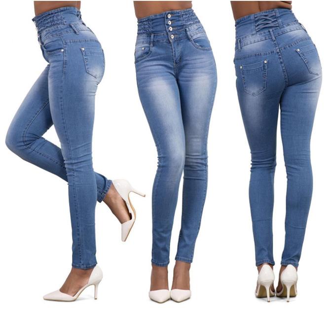 Women Denim Skinny Ripped Pants High Waist Stretch Jeans Long Pencil Trousers