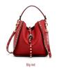 Women's Retro Rivet Cowhide Bucket Bag with Leopard Head Design