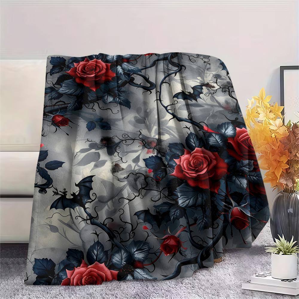 Rose Print Flannel Blanket, High quality Comfortable for All Seasons, Home Decor, Warmth and Comfort, Perfect for Christmas Gifts