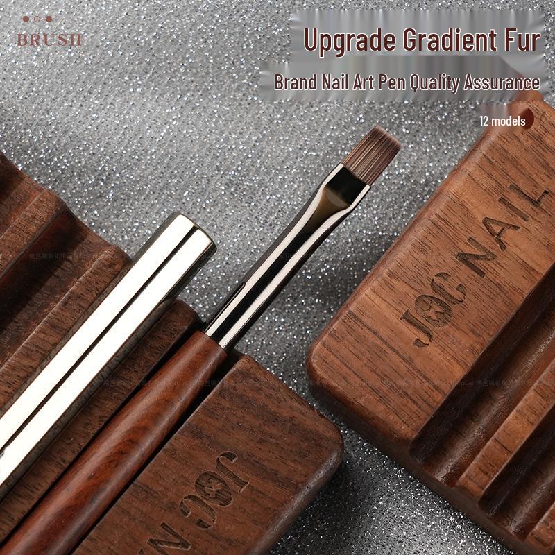 Sandalwood Nail Art Brush Set - Imitation Squirrel Hair with Pen Holder for Liner and Gel Painting