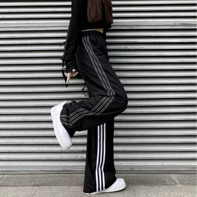 Unisex Striped Casual Sports Pants - Loose Fit, Straight Cut, Trendy Spring Style