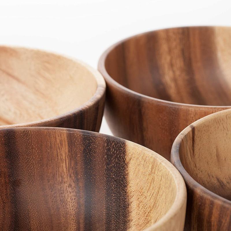 Natural Acacia Wood Salad Bowl Fruit Pasta Soup Bowl Handcrafted Wooden Serving Bowl Food Container Home Decor Kitchen Tableware
