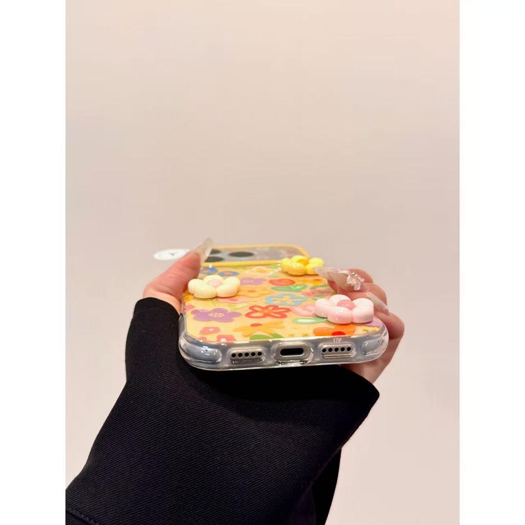 Ins Wind Korean Color Graffiti Three-dimensional Flower IMD Double-layer Mobile Phone Case, Suitable for iPhone171615 Anti-drop Case