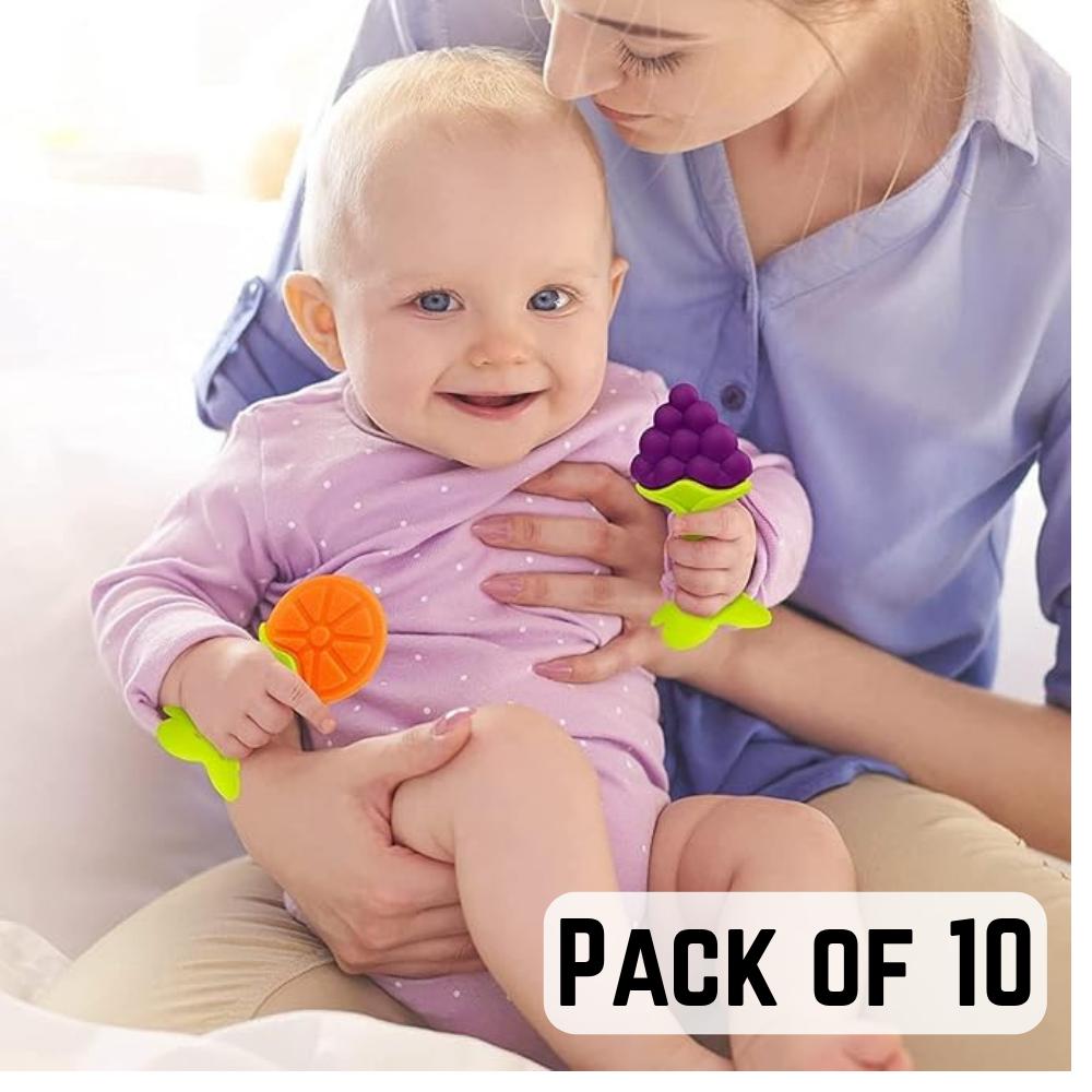 

Pack of 10 Baby Fruit Teether Set | Silicone Fresh Food Feeder & Teething Toy for Infants