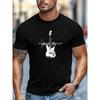 T-shirt da uomo taglia europea, Semplice e pulita, Rilassata e casual, T-shirt estiva casual a girocollo a maniche corte con motivo chitarra e linea battito cardiaco da uomo