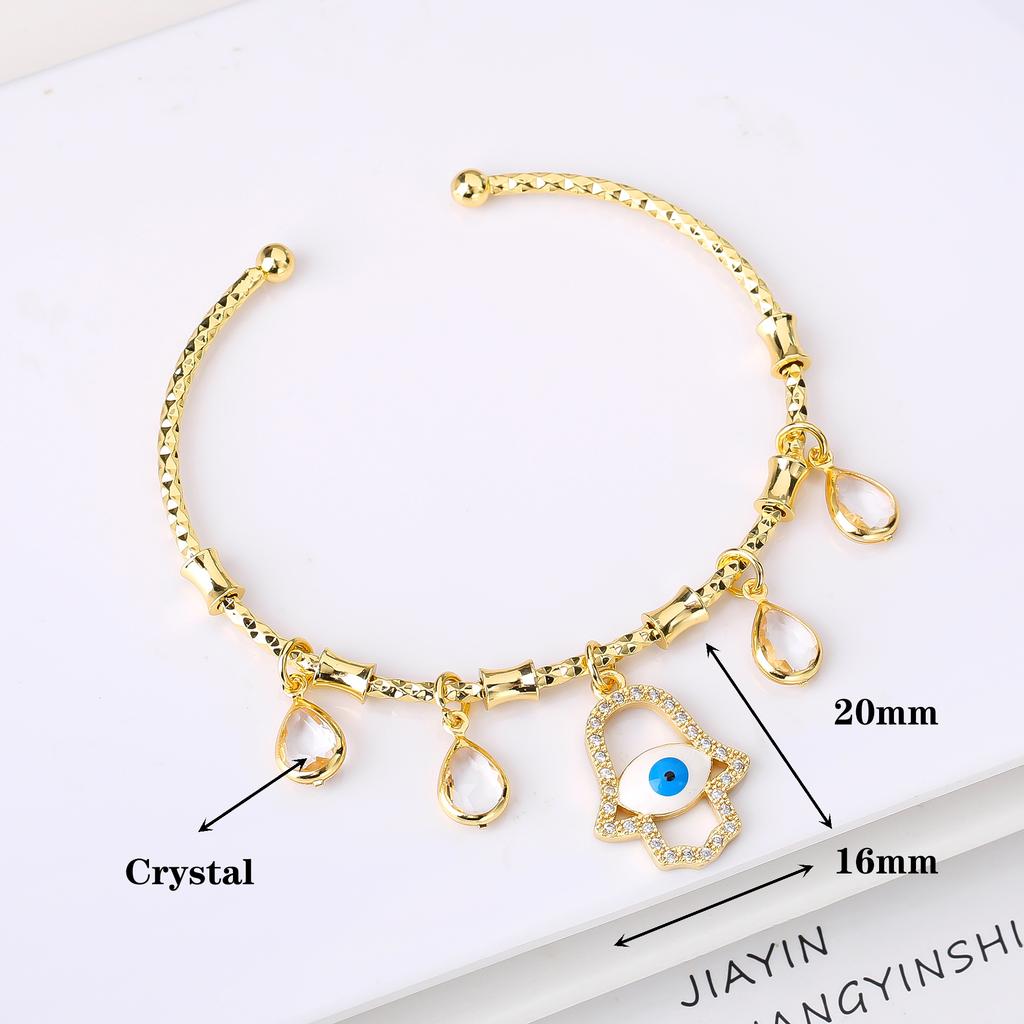 Hot-selling Gold-Plated Palm-Shaped Zircon Evil Eye Candy Bracelet for Men Women Classic Holiday Prayer Jewelry Party Gift