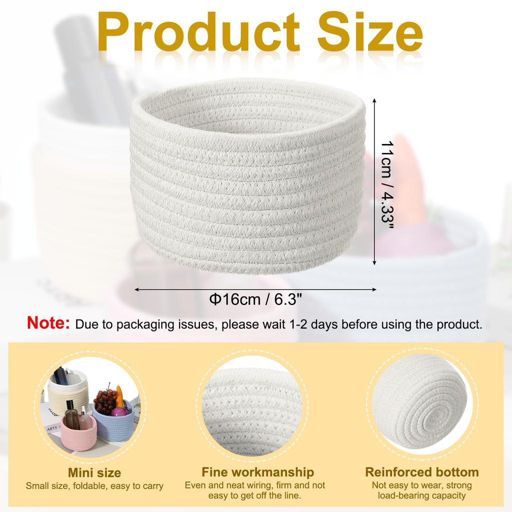Uxcell Small Cotton Rope Woven Storage Basket Shelf Closet Storage Gift Woven Basket Cute Nursery Box Bin Decor Organization Bin