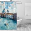 1PC Venice Grand Canal Print Shower Curtain,Durable Polyester Fiber, Machine Washable with Hooks, for Bathroom & Bathtub Decor