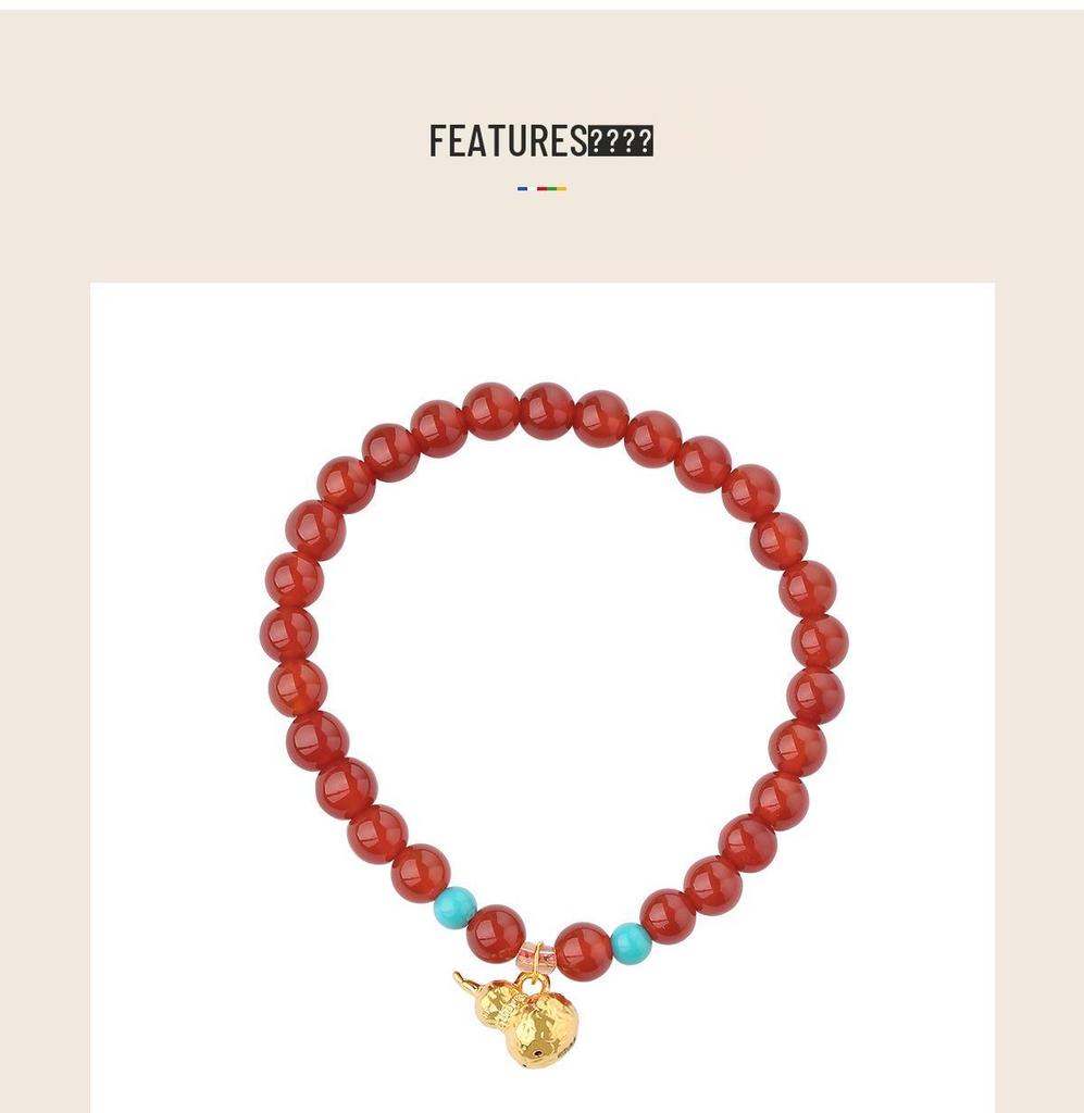 Genuine Hongyun Fulu Red Agate Gourd Bracelet - Original Design Hand String Gift