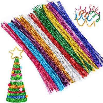 100Pcs Glitter Chenille Stems Flexible Bendable Plush Tinsel Stems Kids Educational DIY Craft Supplies Toys Crafting ADM