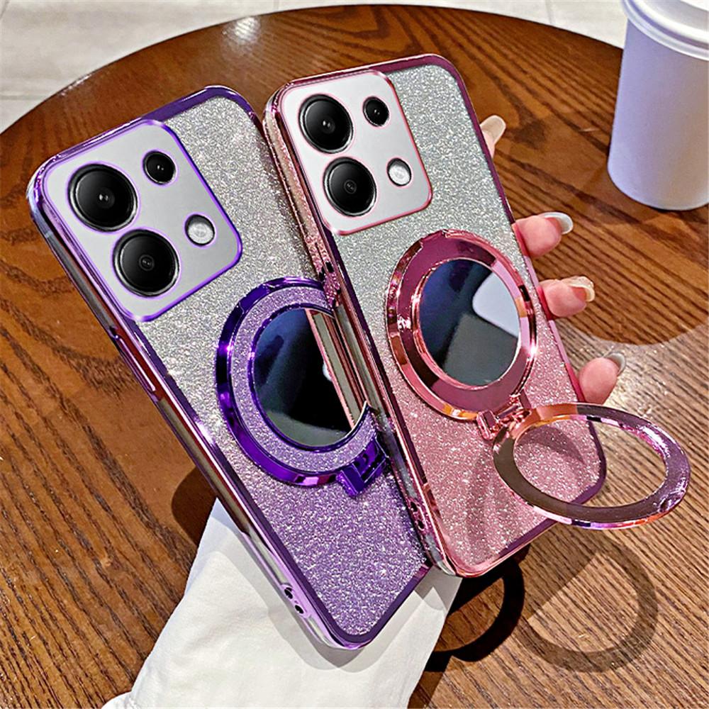 For Redmi Note14 Pro Gradient Glitter Mirror Bracket Phone Case For Xiaomi 14T POCO X7 Redmi Note 14 Pro+ 14C Plating Soft Cover