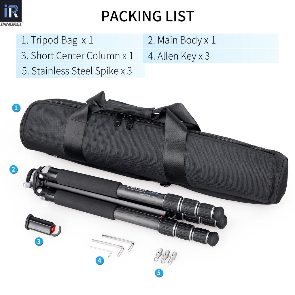 Tripod Camera INNOREL Carbon Tripod Compact SLR Tripod with Ball Head 20KG Maximum Load Capacity Telescopic Working Height Pipe Diameter Panoramic