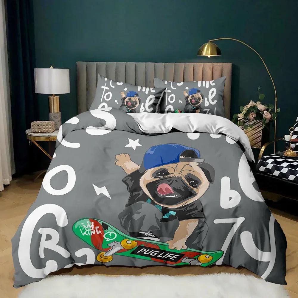 Cartoon Dog Duvet Cover Set Multicolor Watercolor Cute French Bulldog Bedding Set For Girl Boy Polyester Puppy Theme Quilt Cover