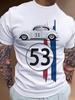 Retro racing pattern Tshirt mens casual round neck slightly stretchy summer street fashion short sleeved top