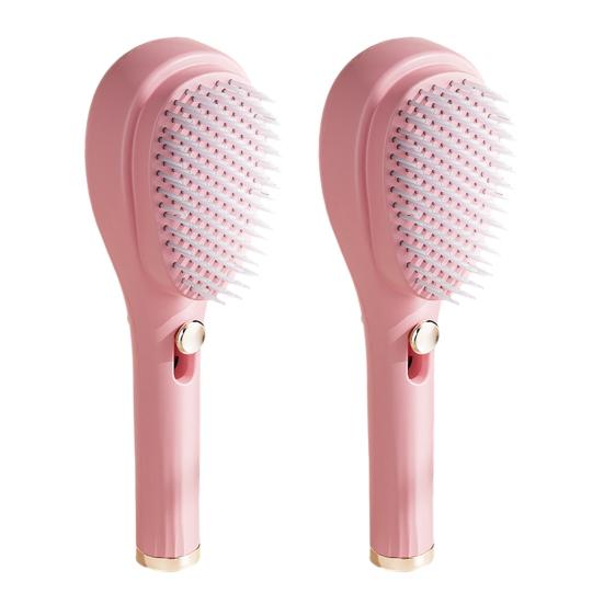 2Pcs Retractable Self Cleaning Hair Brush, Hair Detangler Brush with Ergonomic Handle, Anti Static Scalp Massage Brush for Men Women