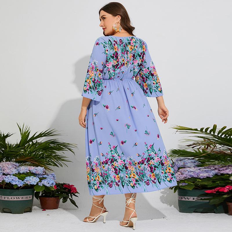 Rochie de damă de primăvară vară, mărime mare, din șifon, cu talie elastică, mâneci evazate, rochii lungi de vacanță