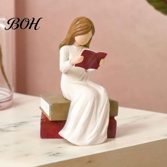 Small Ornament for Entrance Reading Girl Figurine, Hand-Painted Resin Sculpture Bookshelf Decor, Modern Hand Painted Crafts Faceless Woman Statue