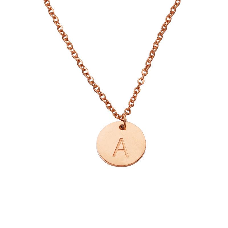Personalized European Style Stainless Steel Round Pendant Necklace for Couples & Best Friends with Etched English Letters