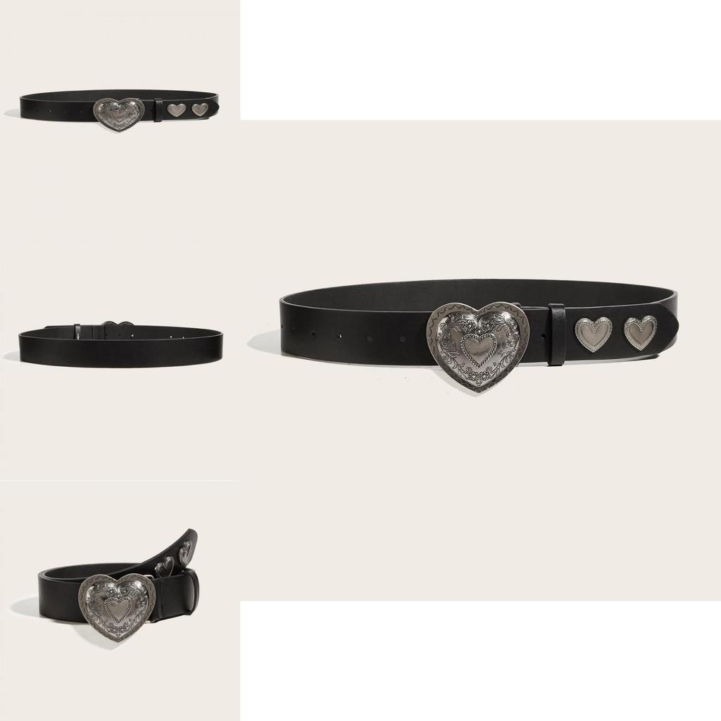 Leather Belt With Heart Buckle For Casual Youth Fashion