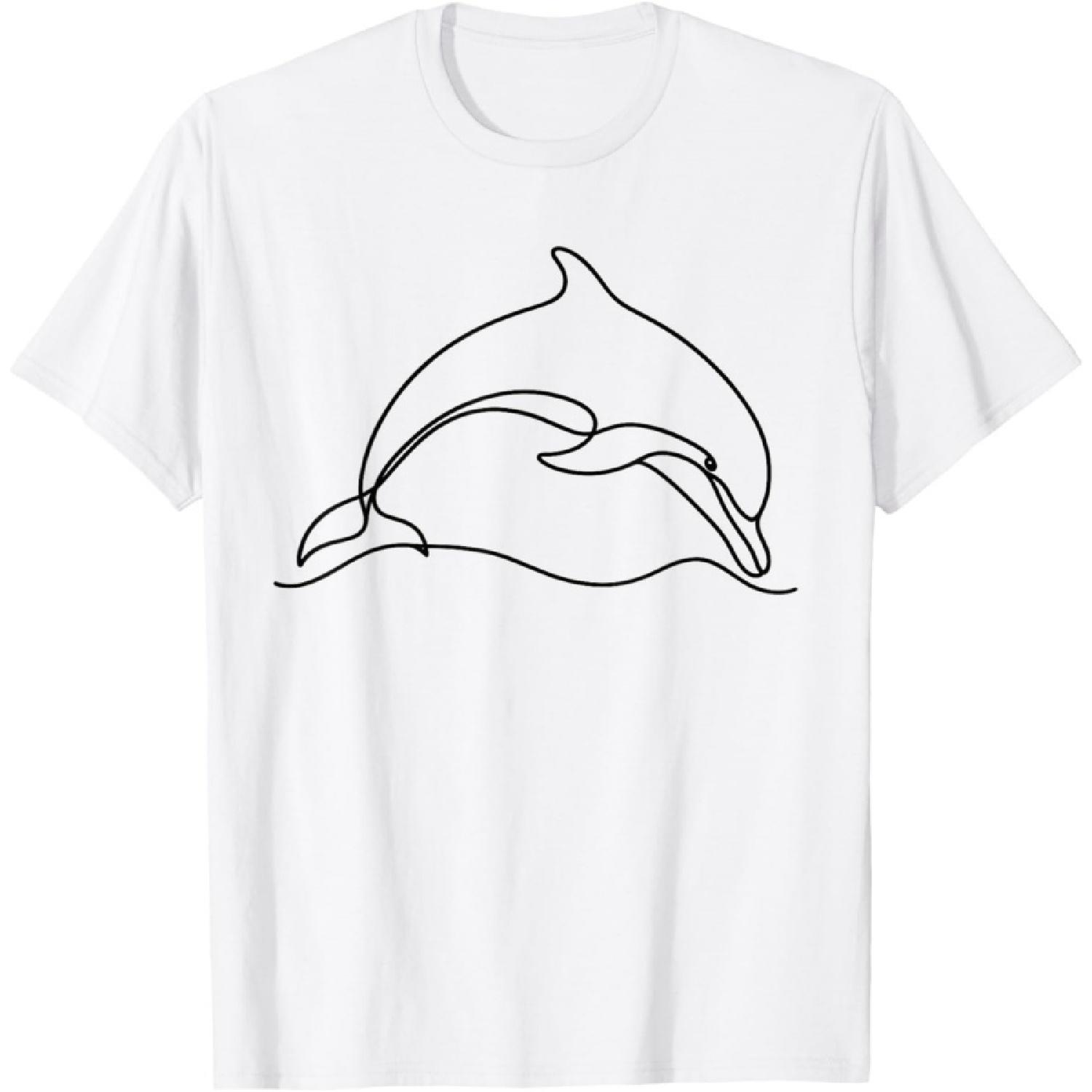 Dolphin Continuous Line Art Minimalist Drawing T-Shirt S