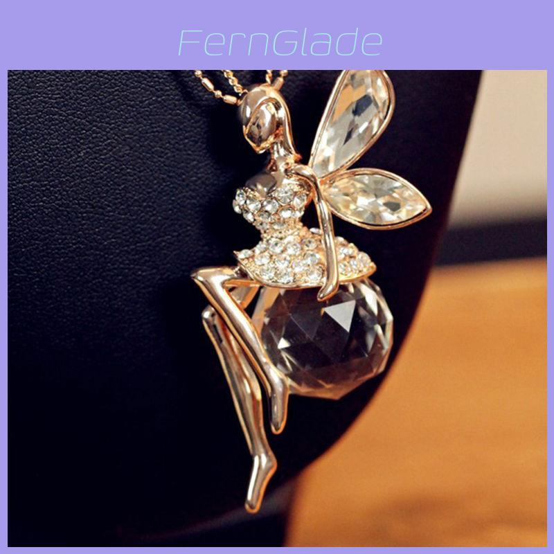 Elegant Fashion Women Crystal Fairy Angel Wing Pendant Long Chain Necklace Gift
