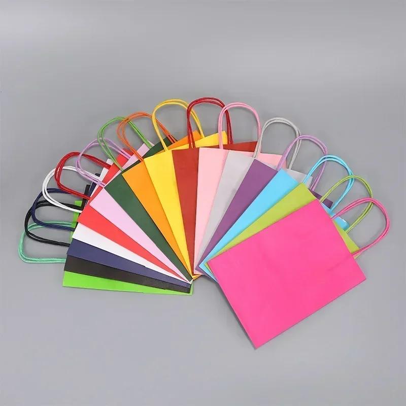Candy Colorful Shopping Bags 10PCS Kraft Paper Gift Candy Bag Colored Hand-held Paper Bags Wedding Party Decoration Gift