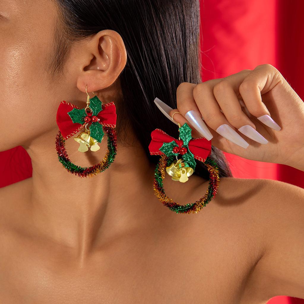 Christmas Tree Bow Colorful Garland Earrings Personalized Bell Christmas Series Earrings Women