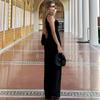 European and American Summer Slanted Shoulder Single Shoulder Twisted Slim Fit Solid Color Dress