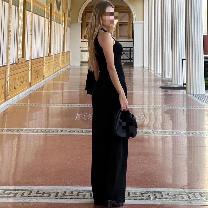 European and American Summer Slanted Shoulder Single Shoulder Twisted Slim Fit Solid Color Dress