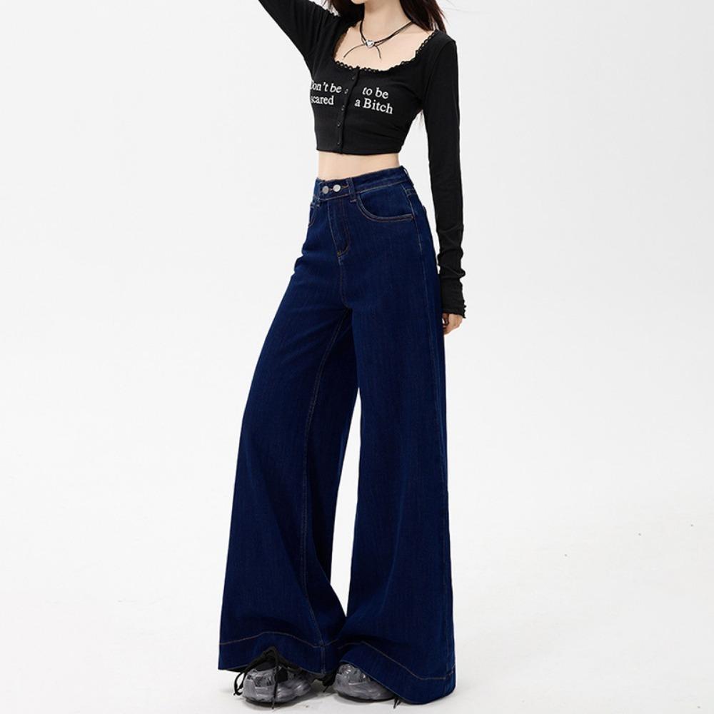 Harajuku Versatile High Waist Wide Leg Jeans Women's New Spring and Autumn Skinny Double Button Mopping Jeans Tide