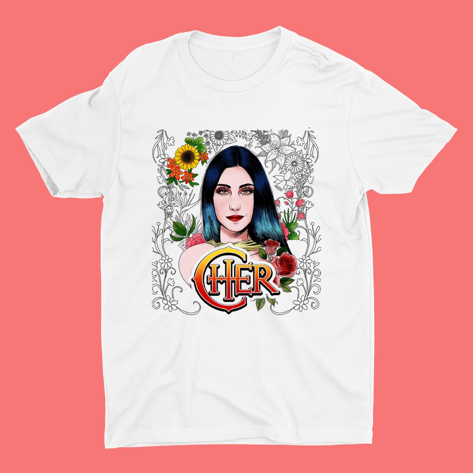 Inspired Cher Singer Artwork Flowers Cover White Unisex S-234XL T-Shirt M