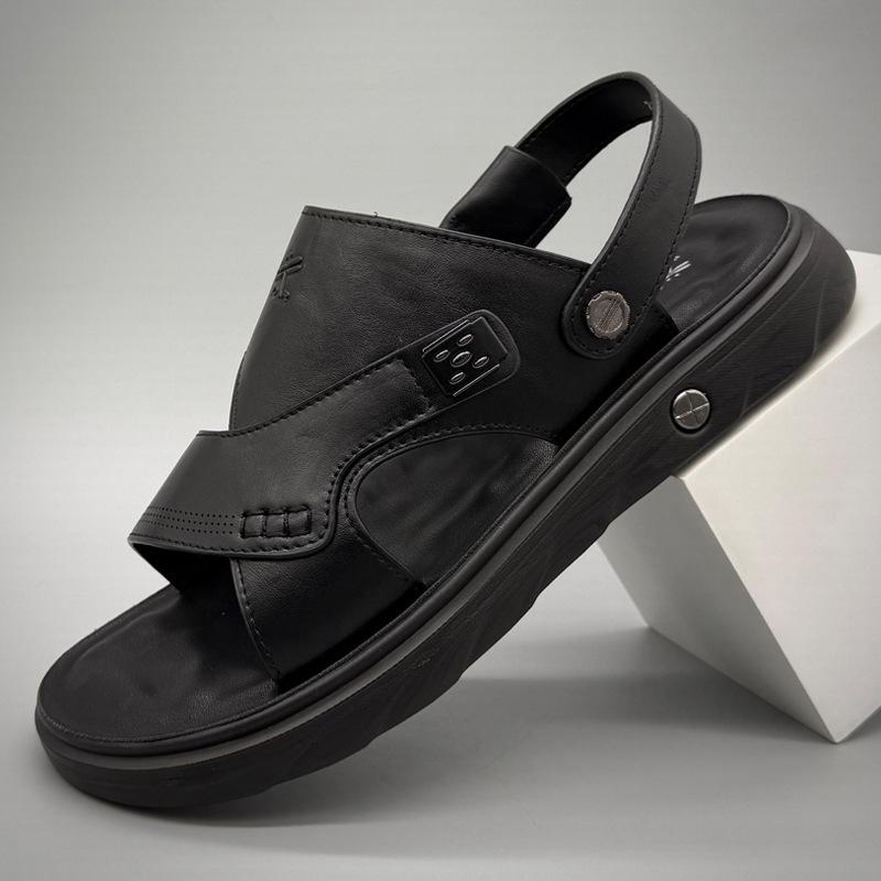 New Men s Genuine Leather Non-Slip Breathable Outdoor Flip-Flop Sandals Size 38