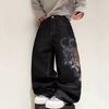 Mens Loose Fit Hip Hop Denim Jeans Straight Cut Wide Leg Casual Trousers Cotton Blend