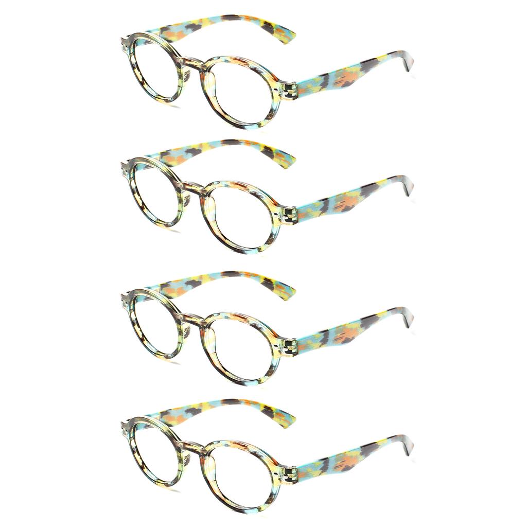 TUREZING 4 Pack Presbyopia Eyeglasses PC Material Flexible Spring Hinge Men Women Circular Print Flower Frame HD Ornamental Eyeglasses